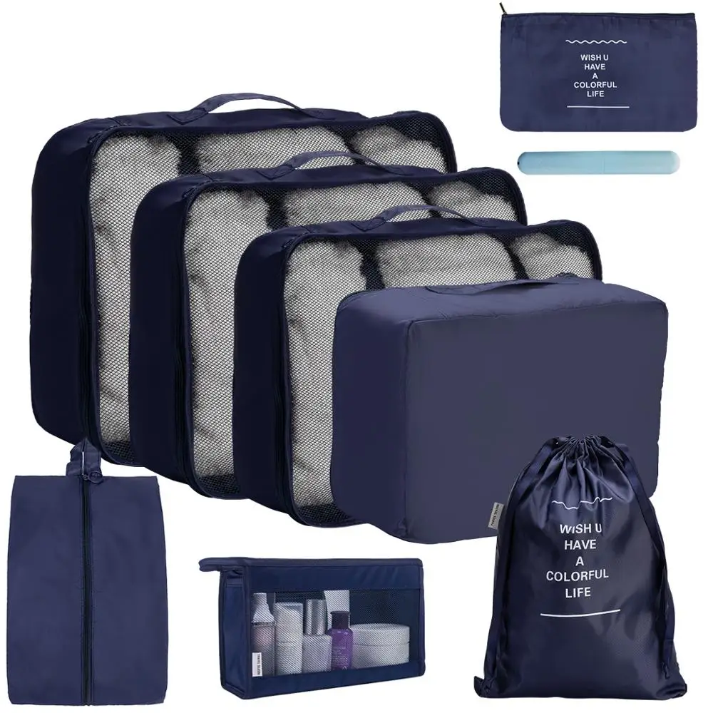 
Top Amazon Product Luggage Organizer Packing Cubes Travel Compression with Cosmetic Bag & Shoe Bag Travel packing Cube 