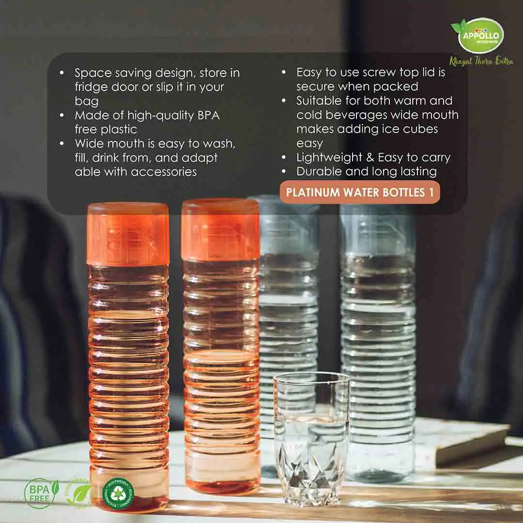 Platinum Water Bottle Model-1 (pack of 2) PET Drinking Water Bottle Plastic With Screw Lid
