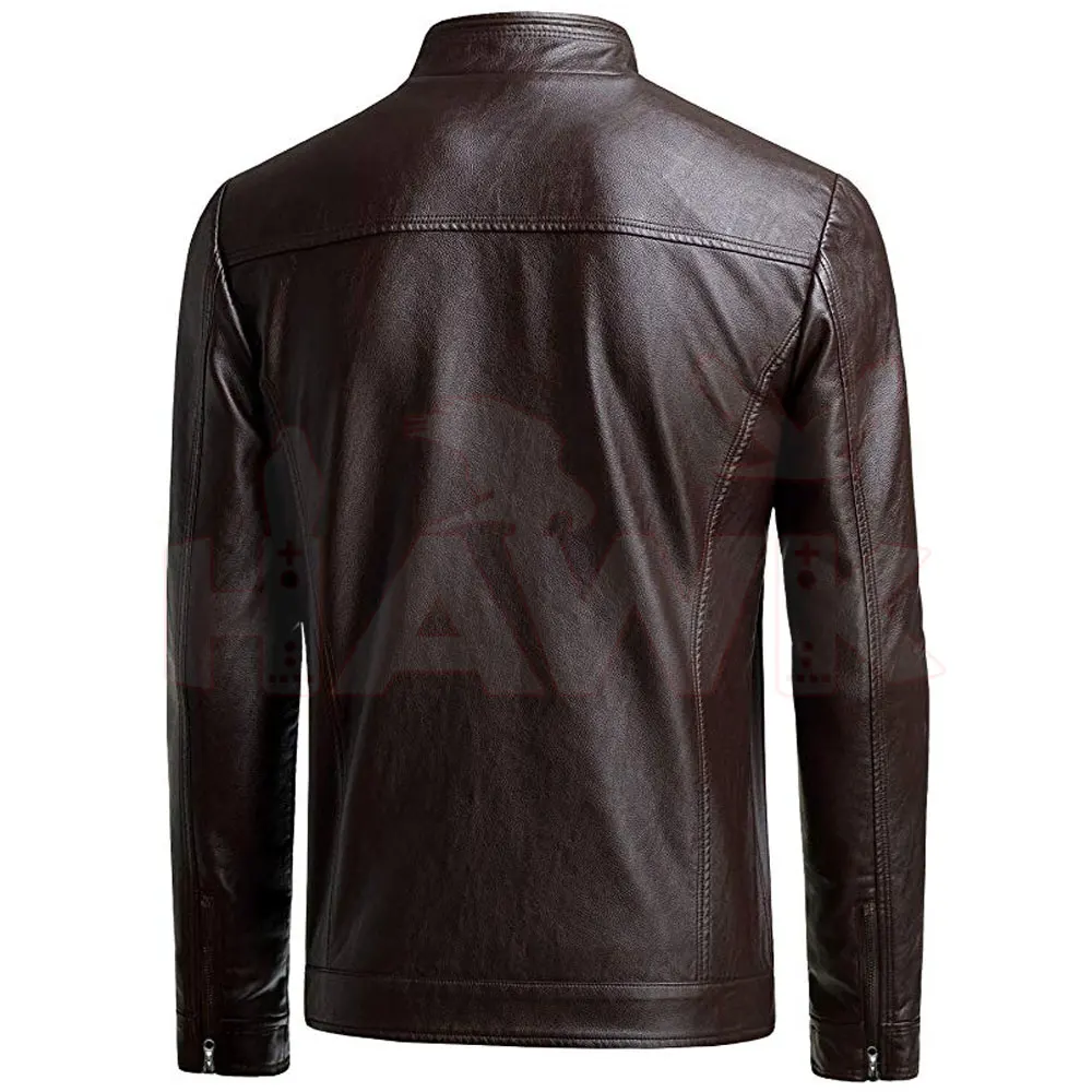 Wholesale Prices Genuine Lambskin Leather Brown Color Stand Collar Fully Customized Jacket For Men