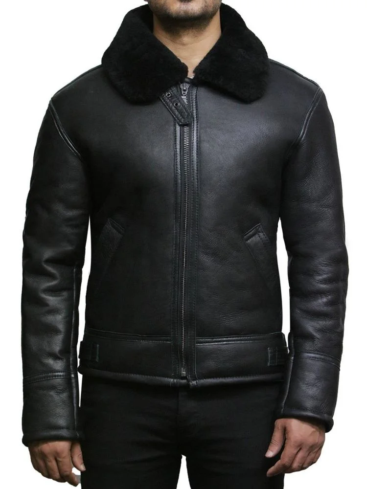 Proelite  Custom Fur Collar Sheepskin Leather Jacket