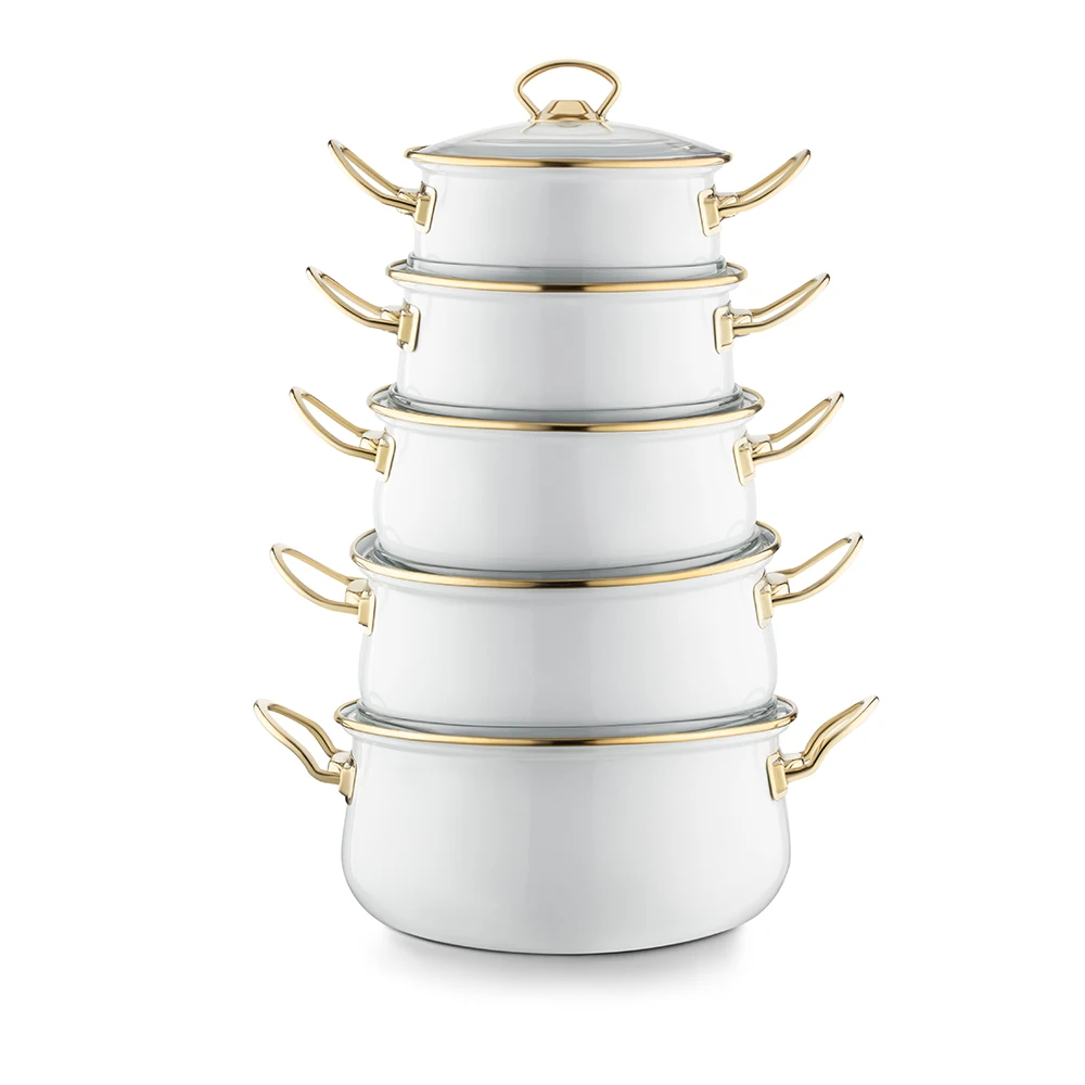 Quintet Steel Enamel Cookware Pot Set Cooking casserole dutch oven Hot selling colorful stainless Made In TURKEY