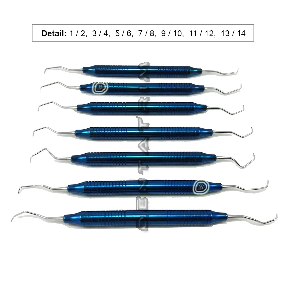 Gracey Curettes Titanium Coated Hollow Handle Set 7 Pieces Dental Gracey Curettes High Quality