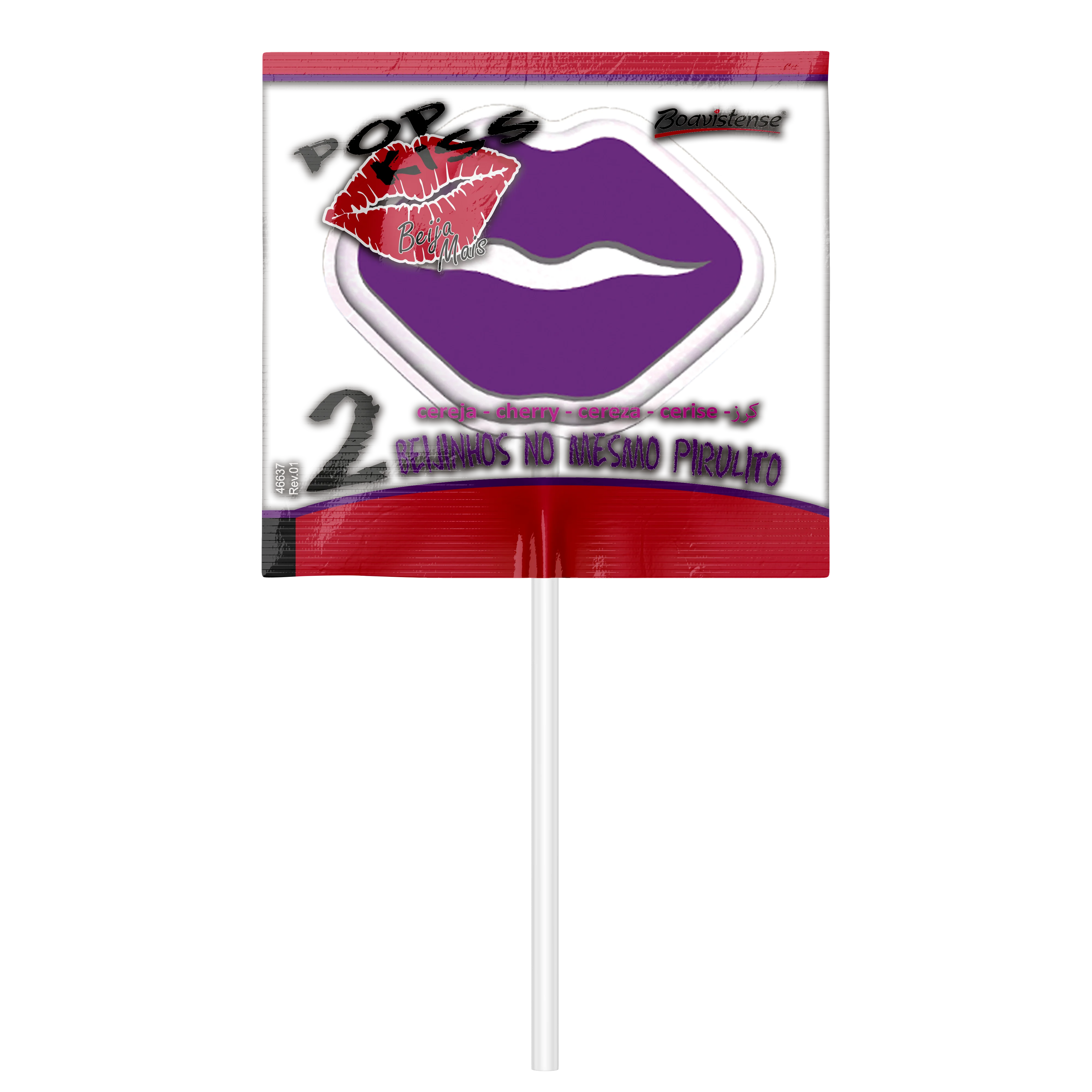 65891 - Pop Kiss Beija Mais Cherry Flat Lollipop 10g 24x50un
