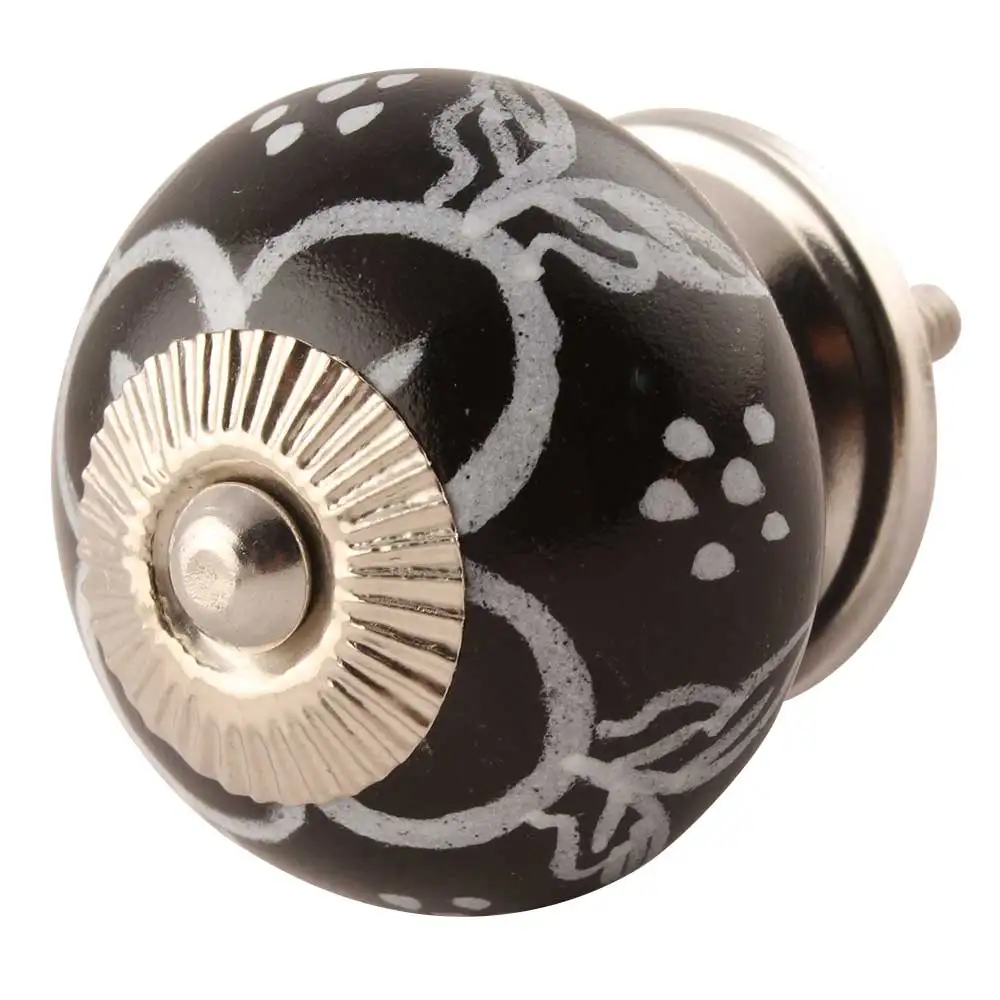 Handmade Decorative Black Ceramic Floral Drawer Knobs Dresser Cabinet Pulls Kitchen Cupboard Door Handles Low Price Wholesale