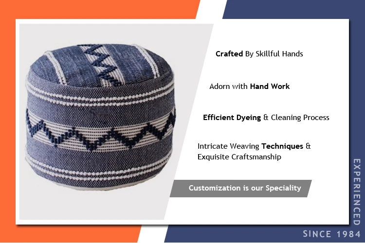 Polystyrene Balls Filling Unique Design Hand Made Pure Cotton Poufs for Floors