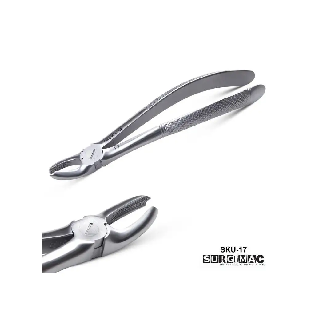 
SurgiMac #17 (serrated) upper right molar English pattern surgical forceps 