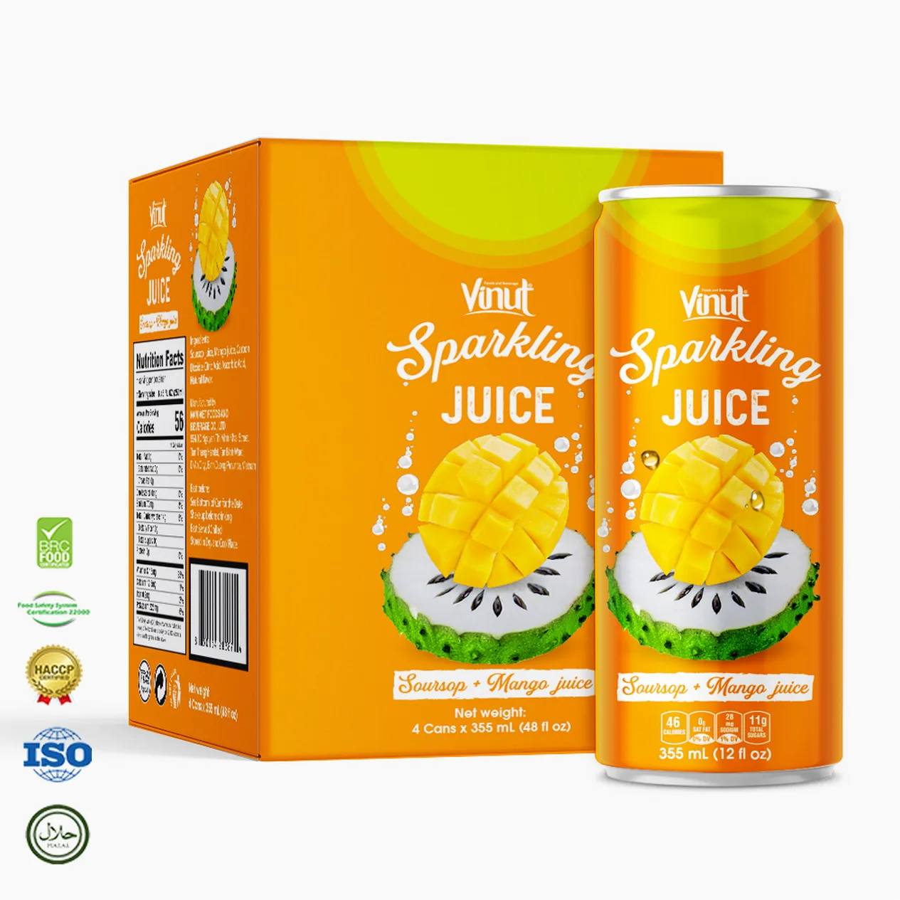 
12 fl oz Soft Carbonated drink VINUT 4 Cans Soursop & Mango Juice Factory Best price OEM Private Label Free Products Sample 