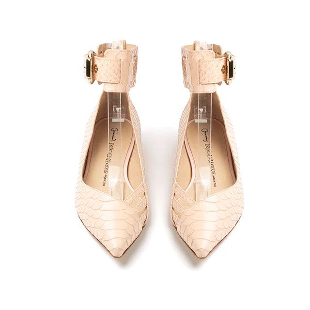 Handmade in Italy low heel candy rose embossed python leather pointy ballerina woman shoes
