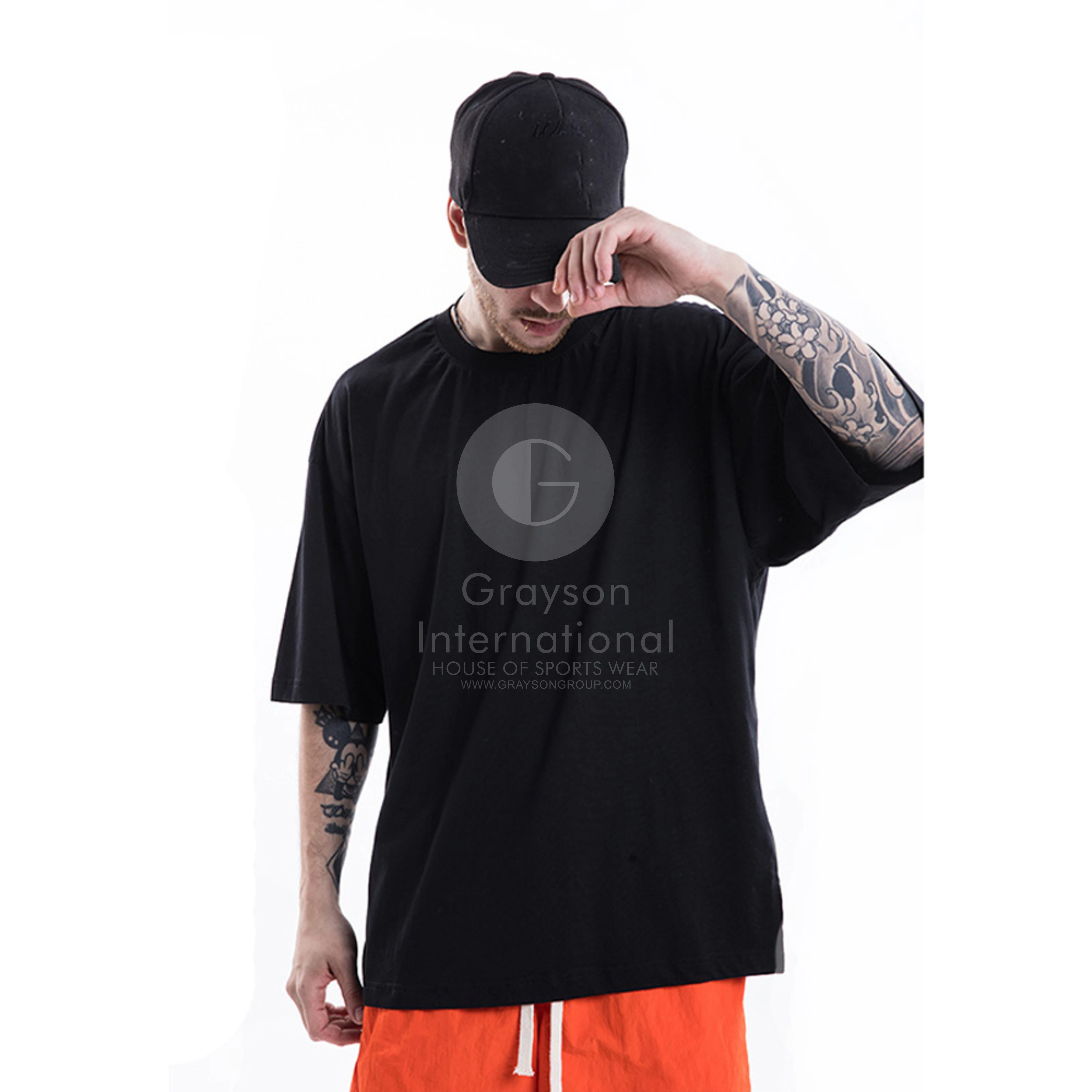 
От Грейсон международного высокого качества с заниженной линией плеч пустые футболки на заказ для мужчин 100% хлопковая свободная футболка 