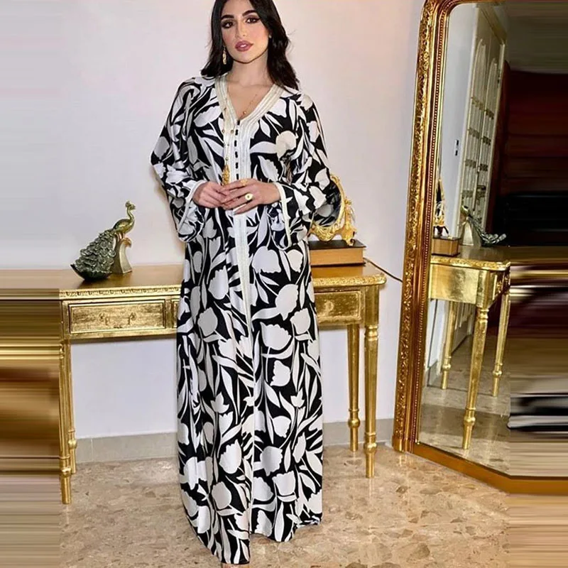 Wholesale Printed Polyester Plus Size Kaftan Abaya Islamic Clothing Cardigan Dubai Abaya Muslim Cloth