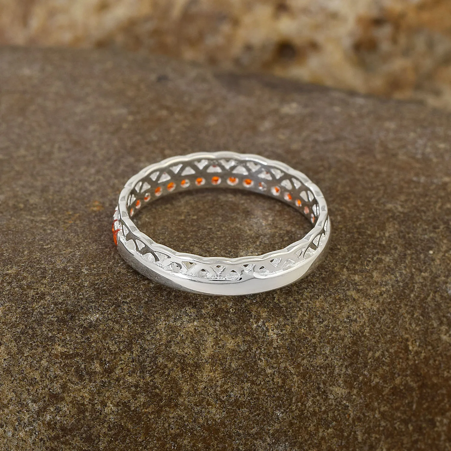 925 Sterling Silver Crown Design Stylish Minimalist Half Eternity Band Carnelian Gemstone Band Ring Fine Jewelry For Her