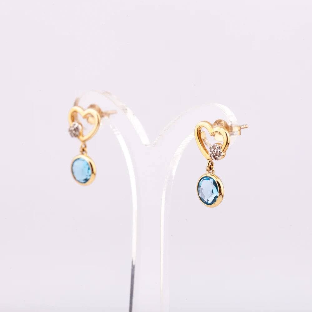 14K gold plated silver 925 earring with diamond and sky blue topaz high quality factory price  from Thailand Manufacturer