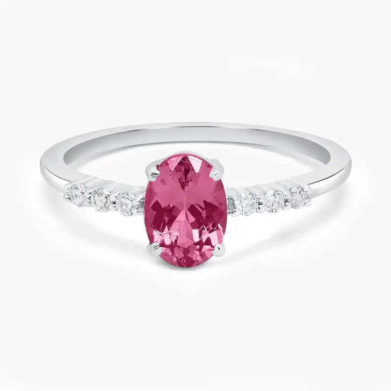 14k 18k Solid Gold Engagement Ring Natural Pink Tourmaline Oval Shape Gemstone Ring Gold Ring Manufacturer