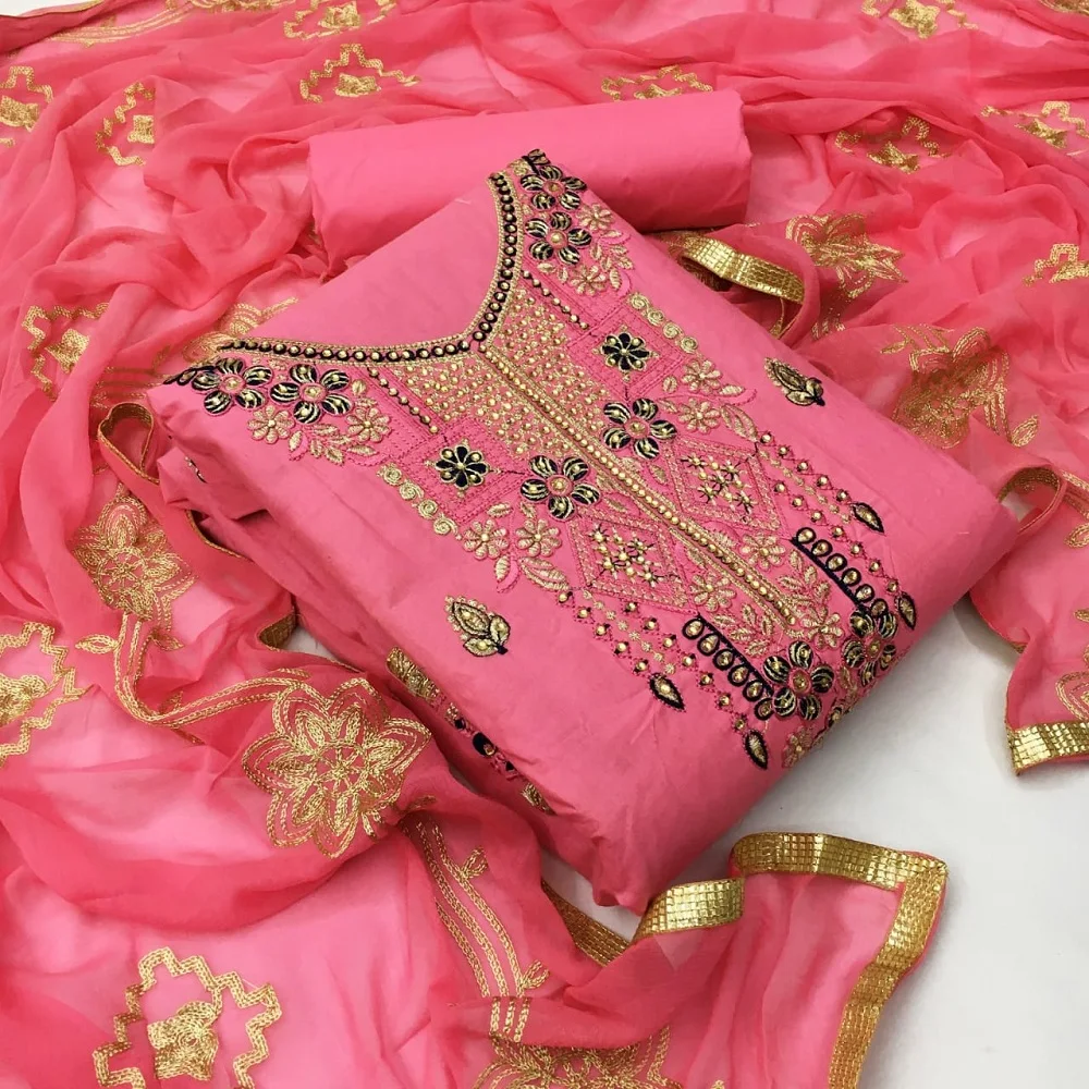 Хлопковая женская одежда Chanderi ручной работы Salwar Kameez с Nazneen Dupatta новейший дизайн