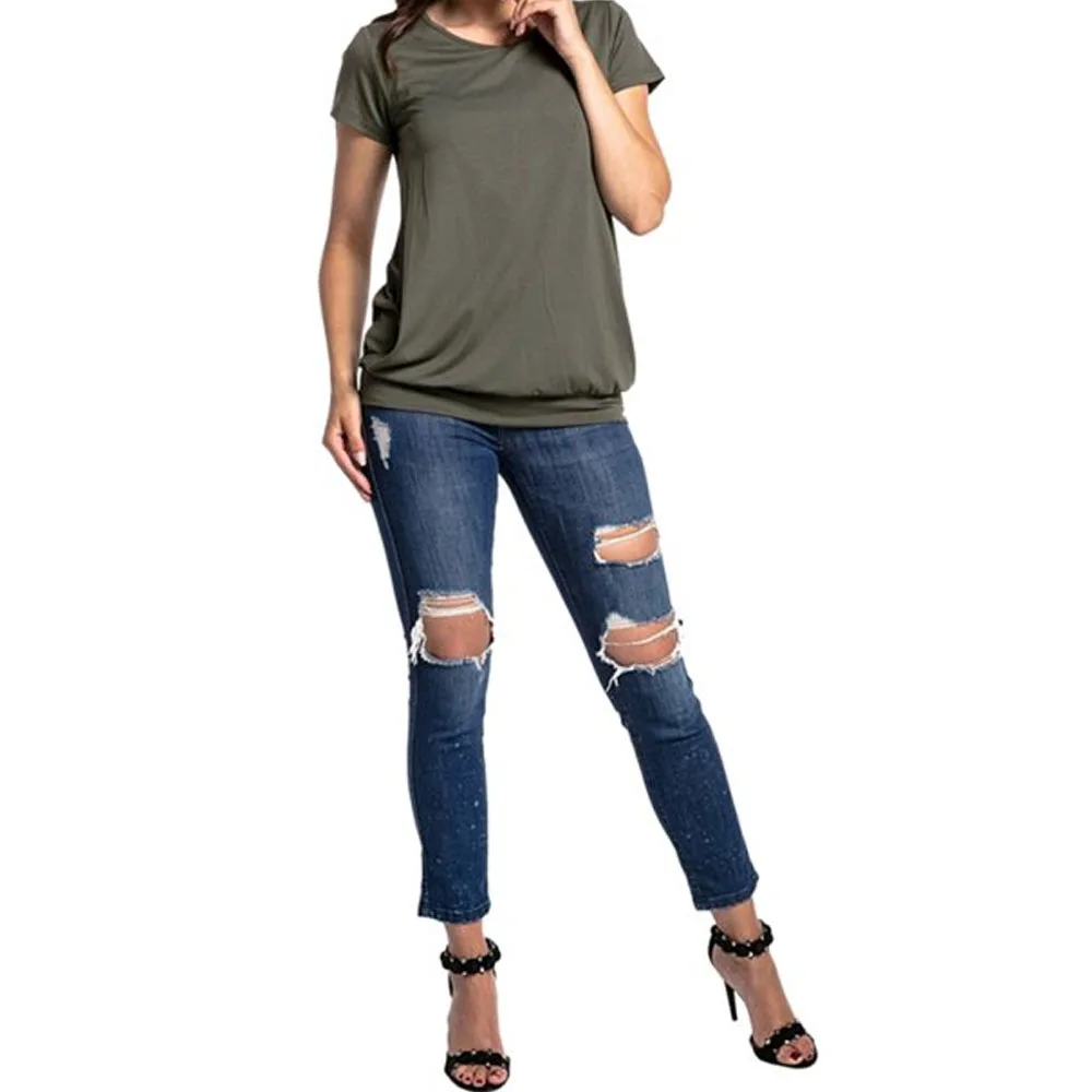 Hot Sale Women Pregnant Nursing Tops Breastfeeding T-Shirt For Summer / Round Neck Short Sleeved Maternity Breastfeeding