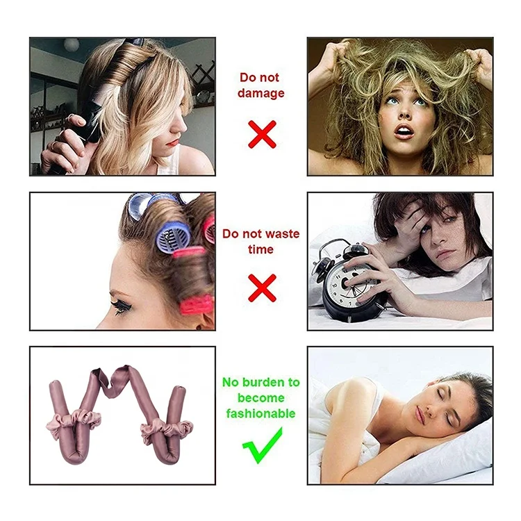 Long Flexible Heatless Curler with Mini Scrunchies Satin Hair Curling Ribbon Overnight Curls Headband