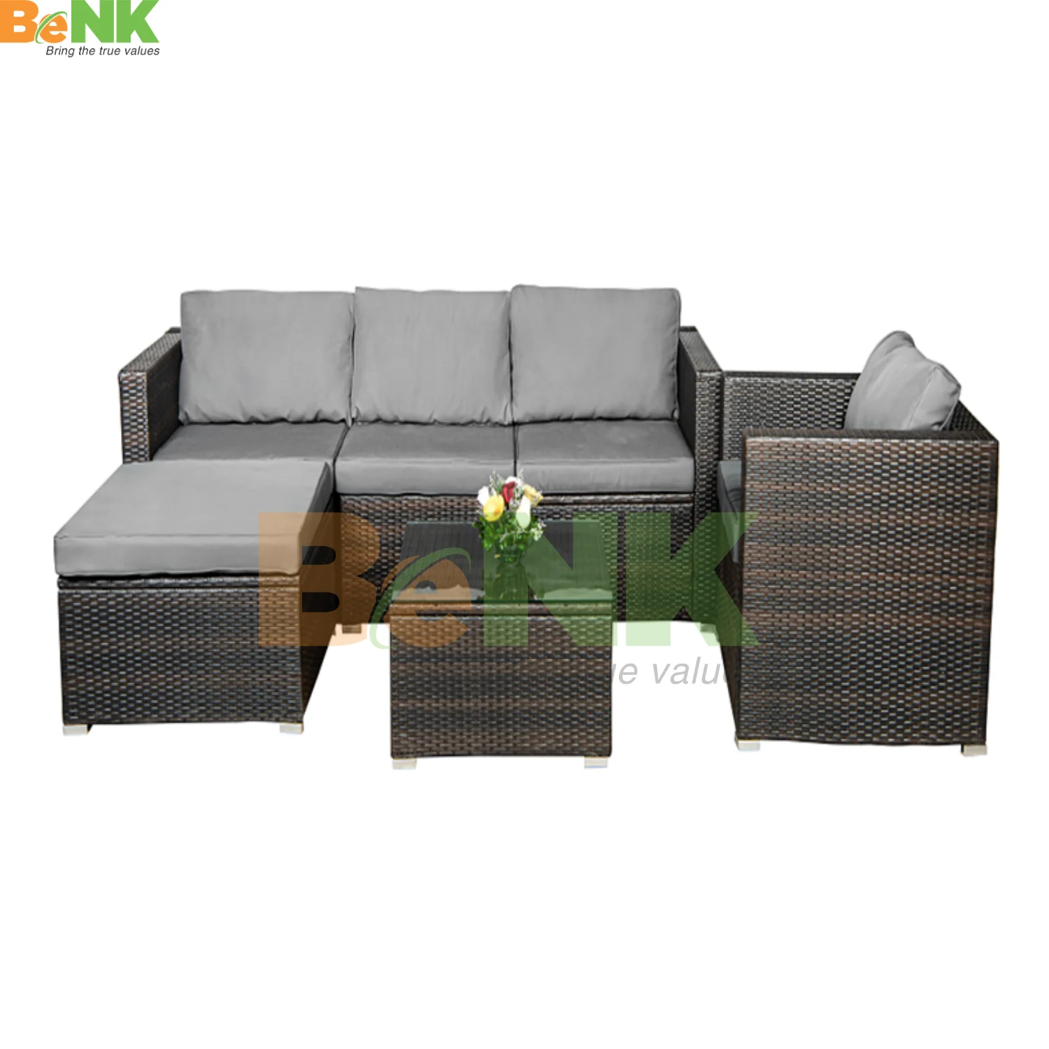 BENK Brilliant quality 5-seater rattan sofa furniture/All-weather Wicker outdoor furniture from VietNam at cheap price