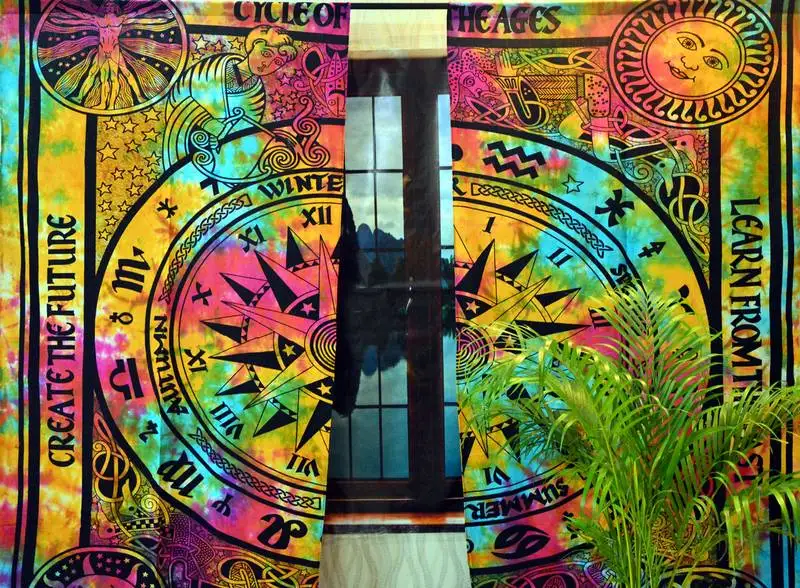 Wall Hanging Window Treatment Bohemian Handmade Multiple Color Cotton Fabric Cycle Of The Ages