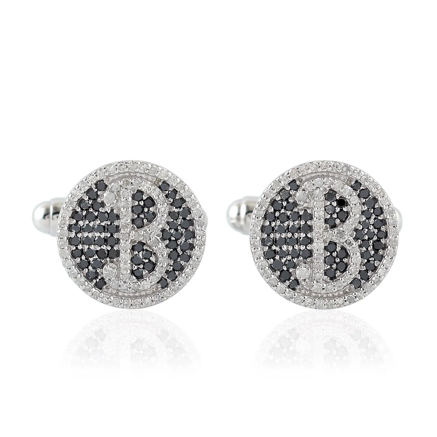Handmade Pave Diamond B intital Cufflinks 925 Sterling Silver Designer Jewelry For Him