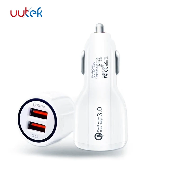 UUTEK RS-681 горячие товары 2021 QC 3,0 Новый дизайн 2 порта Usb электрическое автомобильное зарядное устройство Бесплатная доставка Автомобильное зарядное устройство
