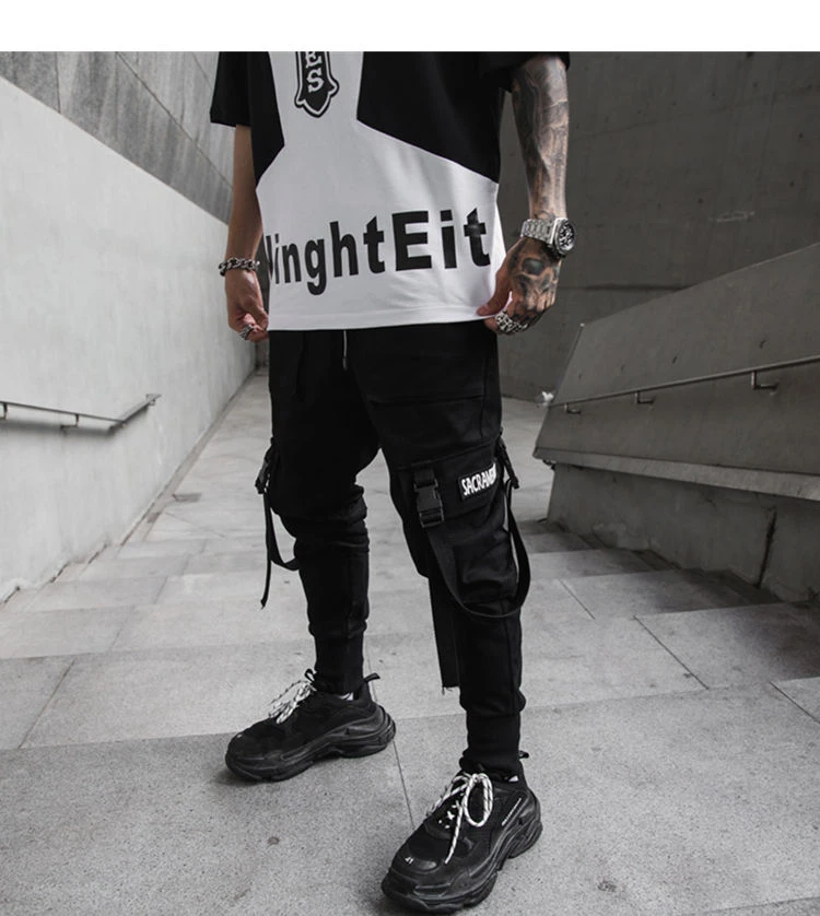 Hiphop Women Reflective Light Pants Women Casual Pockets High Waist Elastic Cargo Pants Streetwear
