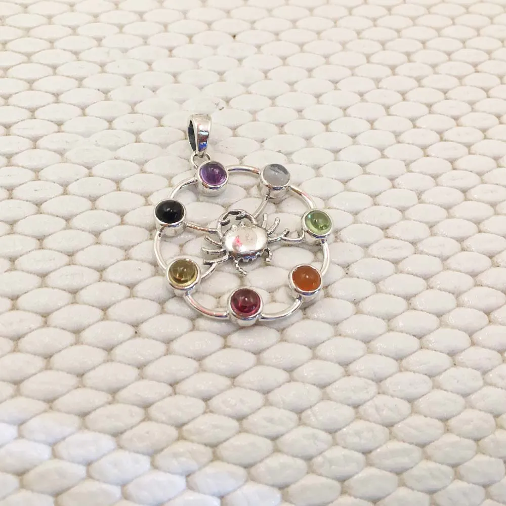 Solid 925 Sterling Silver Extreme Quality 7 Natural Round Shape Gemstone Wholesale Price Pendant Bee Style Unique Chakra Pendant