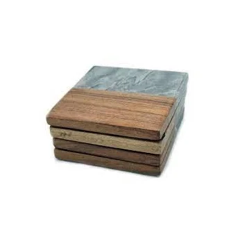 good Custom Round Wood and Marble Tea Coaster Manufacturer and Exporter Handmade Design White Marble and Acacia Wood Tea Coaster
