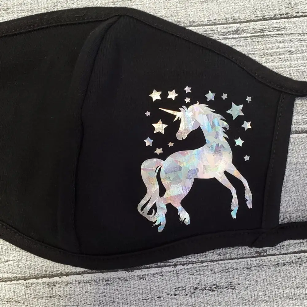 Silver Hologram Unicorn Face Covering Cover Double Layer Cotton Lining