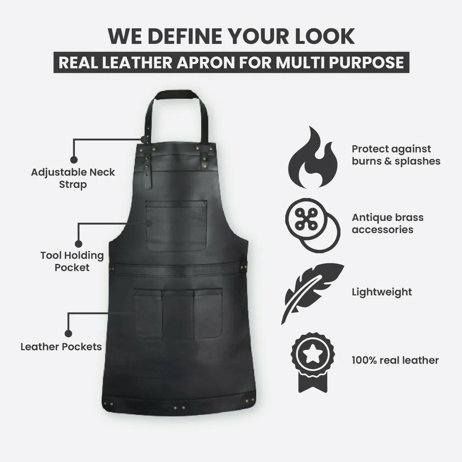Factory Cheap Price Custom Logo Print Nordic Style Long Bib Kitchen Pu Leather Bbq Apron bbq and grill leather apron