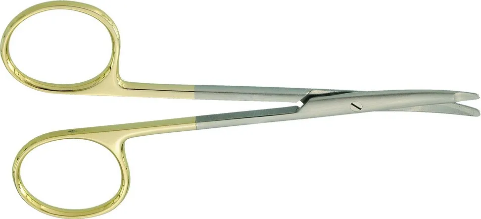 Blephroplasty Scissors Curved Flat Tips one Serrated Blades TC Scissors 4.5inch