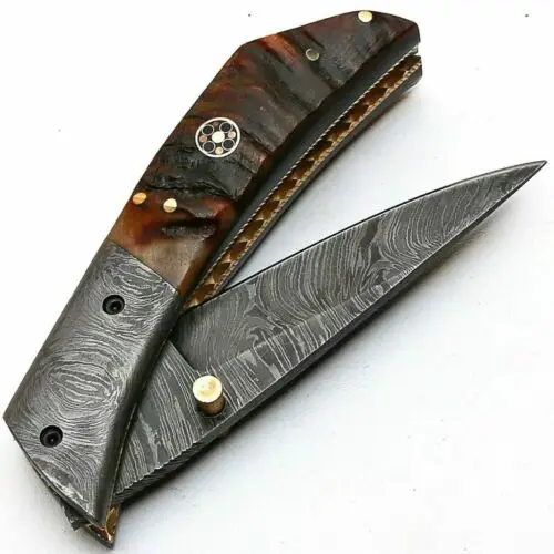 Best Selling Product Tactical Folding Blade Wood Handle Knife Outdoor Bushcraft Hunting Camping Damascus Pocket Knife