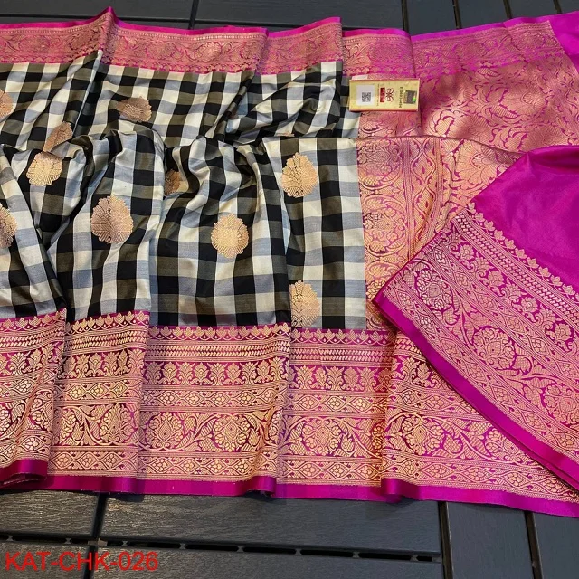 Handloom Pure Katan Silk Chex Soft Exclusive Latest Design saree Direct From Weaver