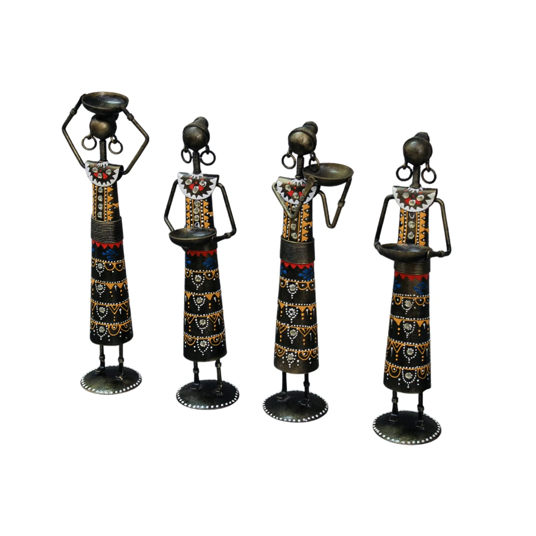 lady farmer multicolour 4 doll Set Newest Amazon Hot Selling Custom  Decorative Metal Luxury Party Office Home Table decoration