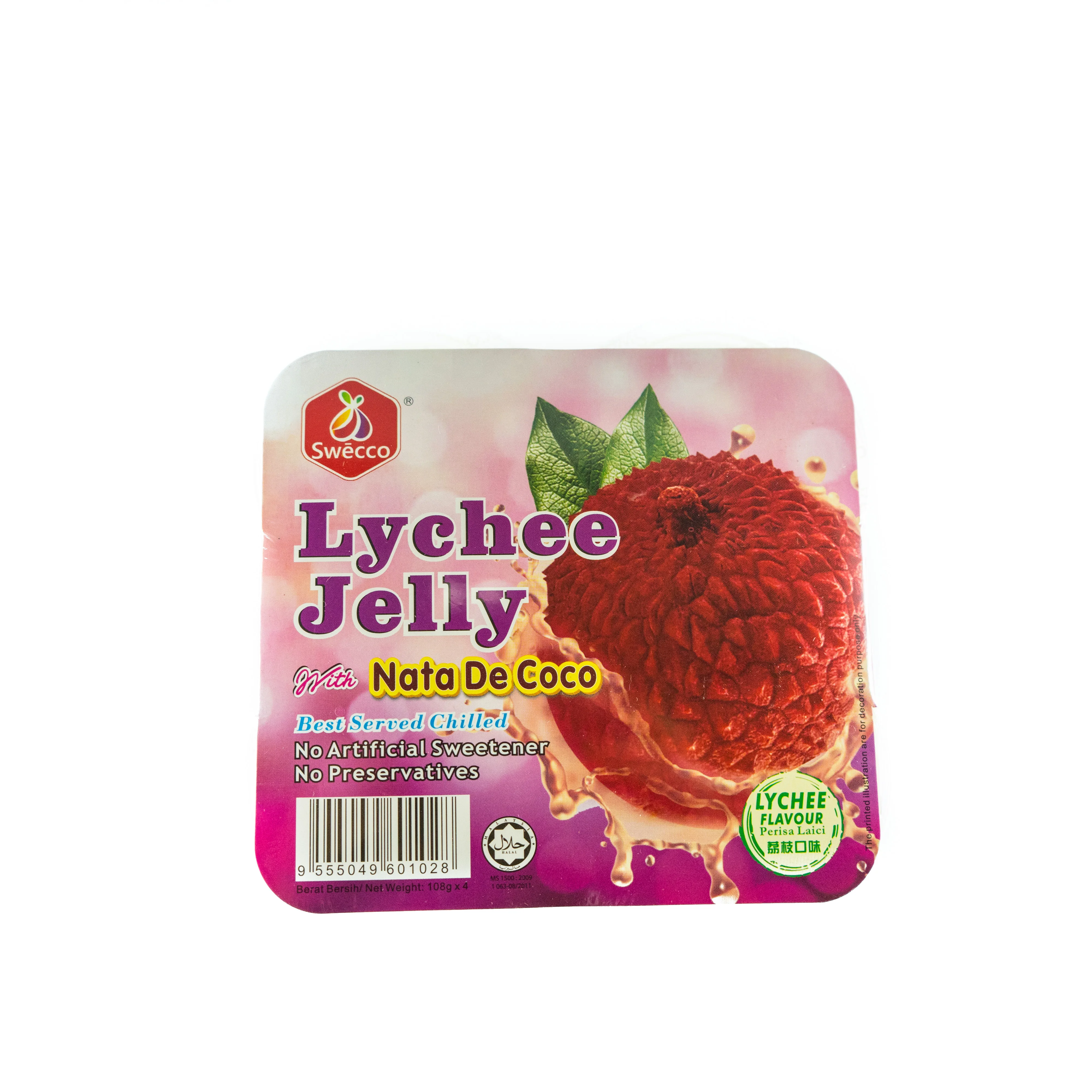 Высокое качество, Малайзия, OEM/ODM, вкусное фруктовое желе с вкусом Nata de Coco Lychee, 4 чашки x 108 г