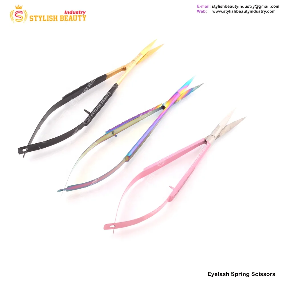 stainless steel eyelash spring scissors best trimming scissors under custom logo