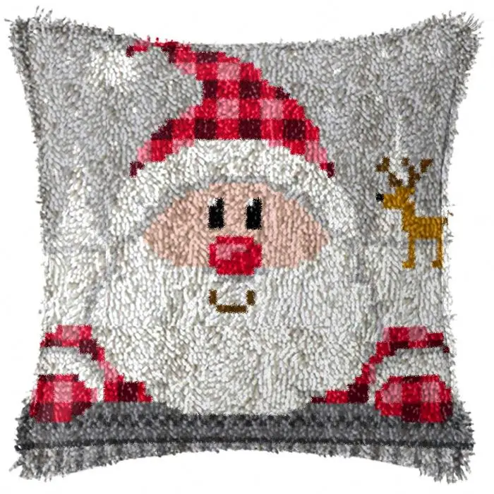 New Latch Hook Kits Santa Clause Cushion Cover Pre-Printed Canvas Yarn Crocheting Crafts Pillow Case Sofa Bed Pillows