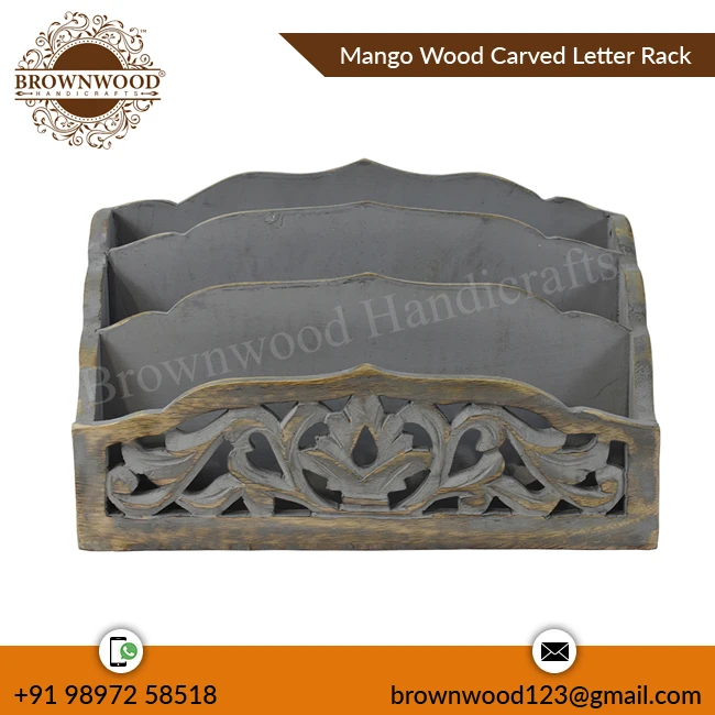 Wholesale Supplier of Best Quality Durable Handmade Mango Wood Carved Letter Rack For Home Office Desk Use Factory Price