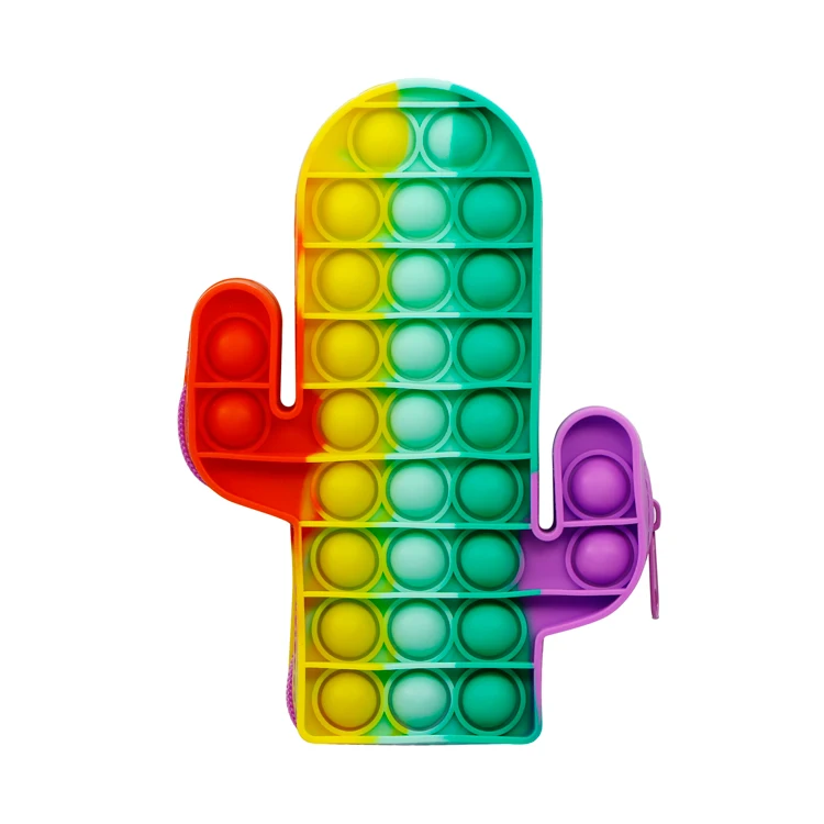 amazon hot sale silicon pop bubble pen pouch, fidget toy anti stress pencil bag for school college, cactus pop it pencil case