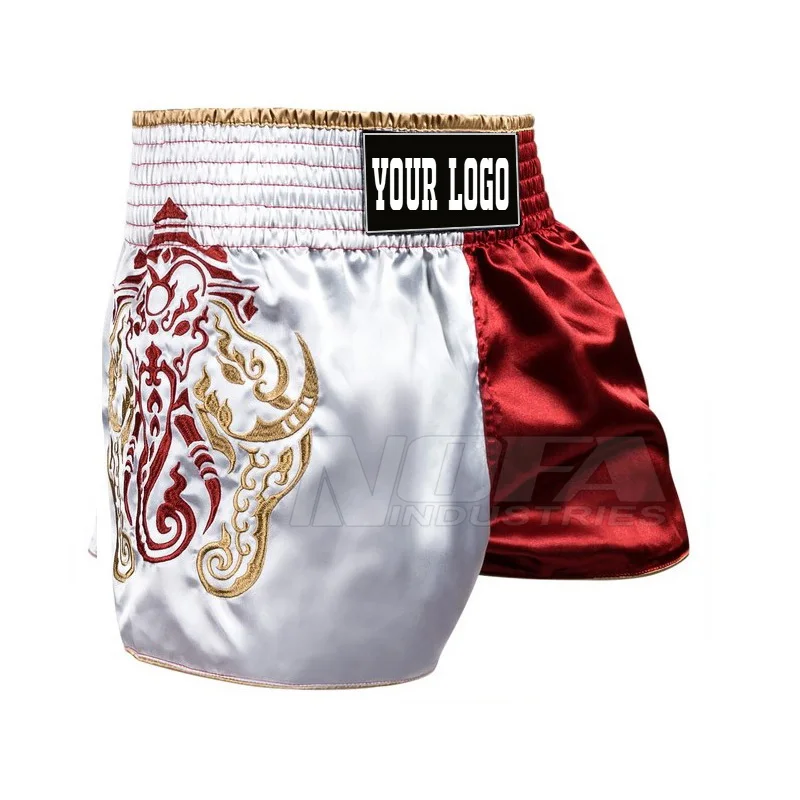 High Quality Red/Black Sublimated Muay Thai Shorts with Custom Embroidery Tackle Twill MMA Shorts for Martial Arts for Taekwondo