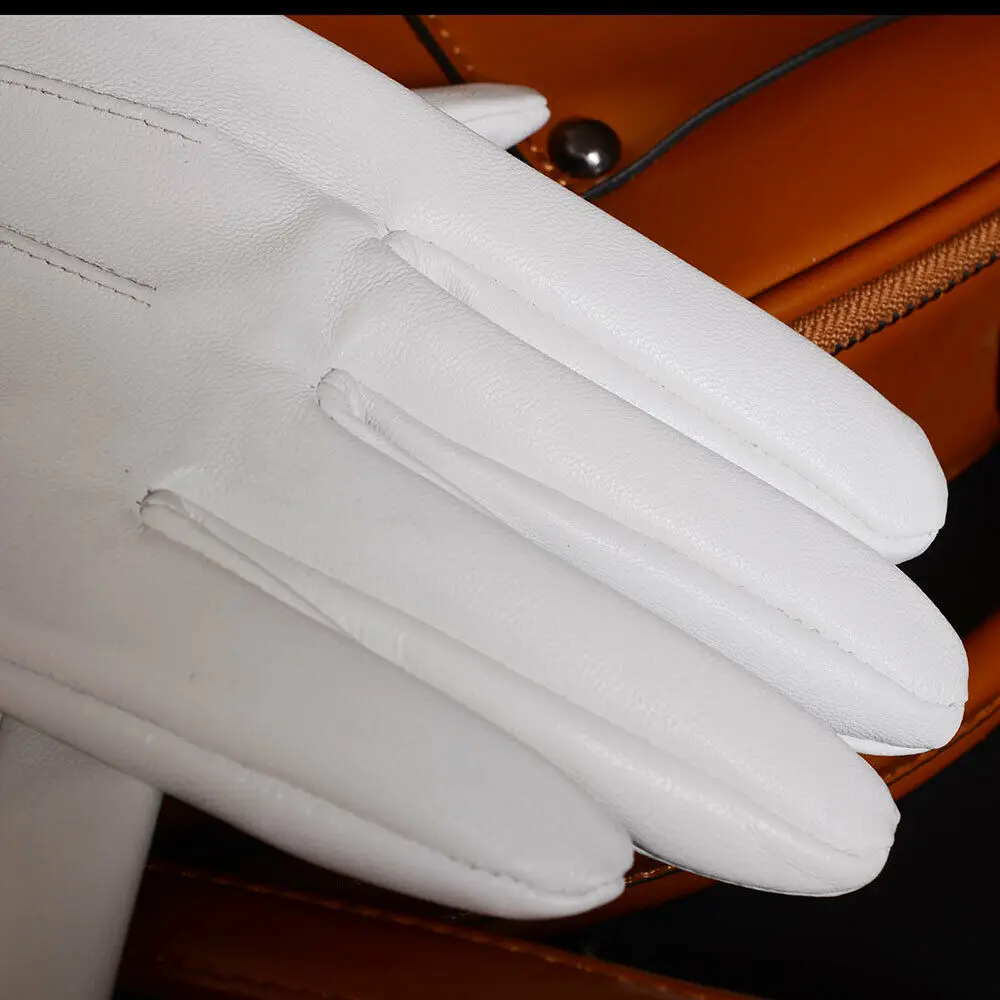 Men GENUINE Leather Real Leather Winter Warm Army White Short Gloves