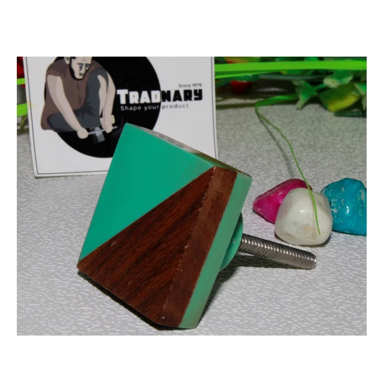 Woven Drawer Knob Living Room Furniture in Triangular Half Wood & Half Resin Decorative Furniture Sambhal Exporter India Home