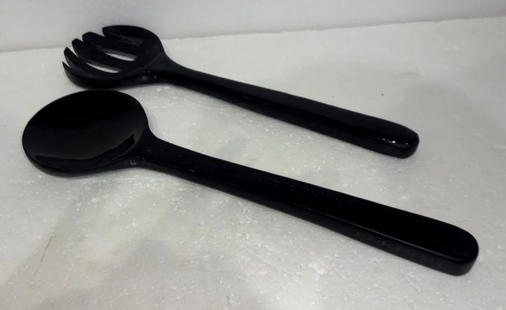 Wooden and Resin Salad Server S/2 Handmade Wooden Fruit Dessert Spoon and Fork Salad Serving Set