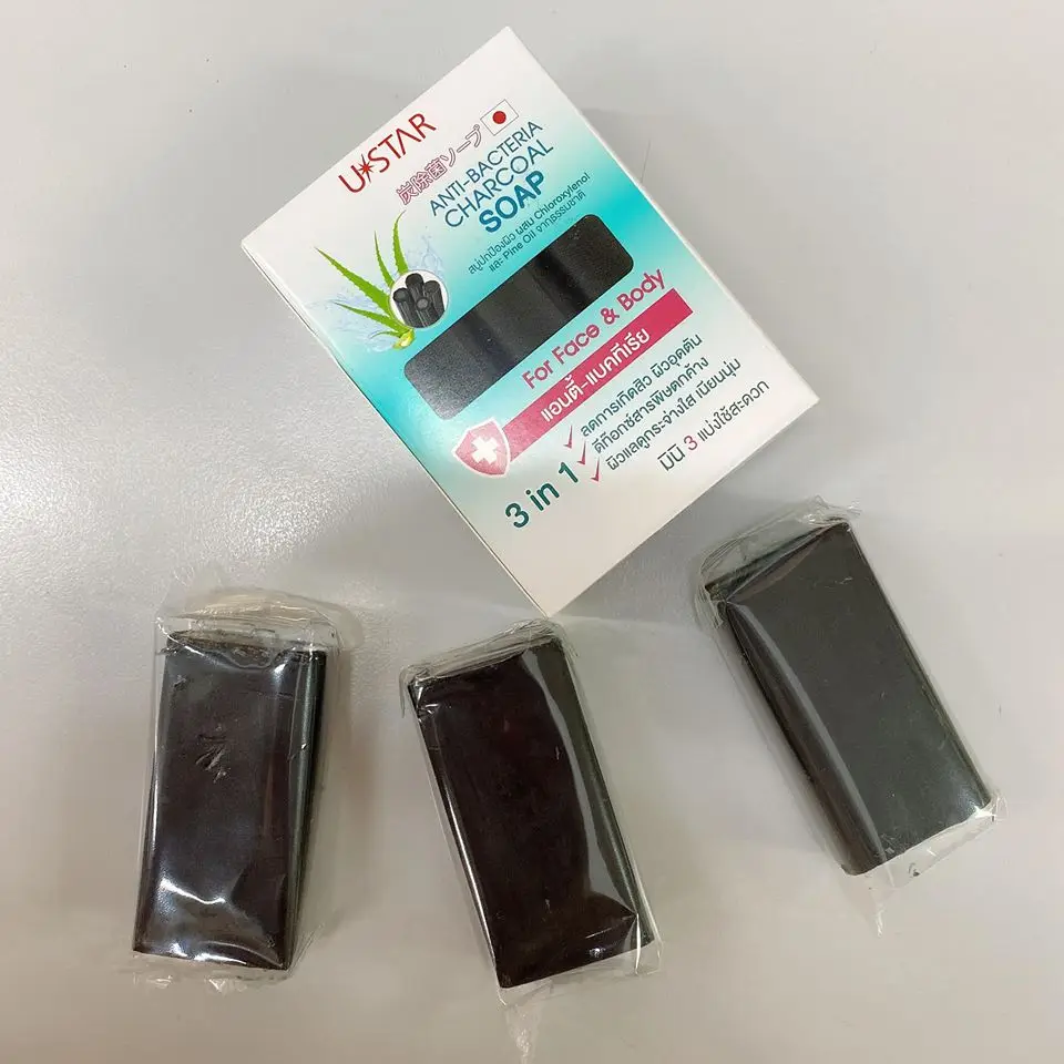 Ustar Anti-Bacteria Charcoal Soap Face & Body Soap Combined with aloe vera Premium Export Product from Thailand