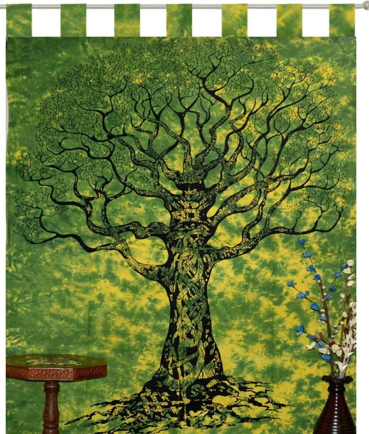 Small Curtain Dry Tree Cotton Handmade Door Window Drape Valance Green Yellow Color Home Decor