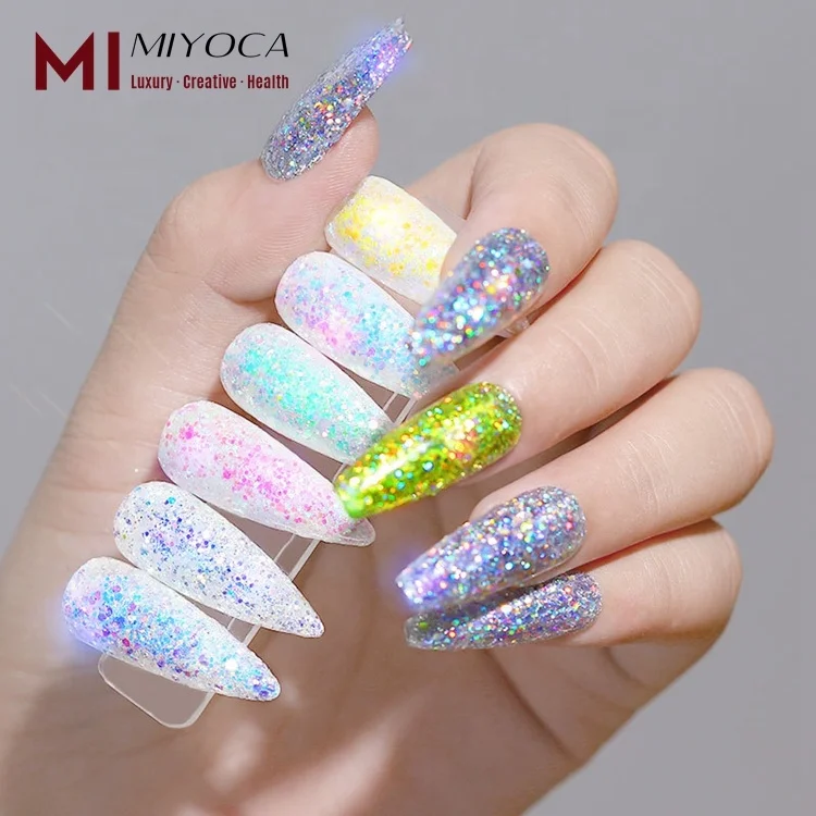 
Miyoca Makeup Wholesale Nails Decals Kit Diamond Sequins Powder Set Nail Gel Design With Glue Poudre De Paillettes 