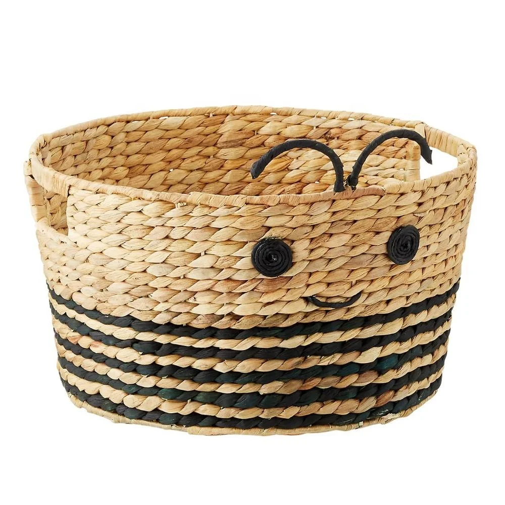 High-quality best-seller Water Hyacinth laundry baskets storage basket Bee shape for home and baby handmade from Vietnam