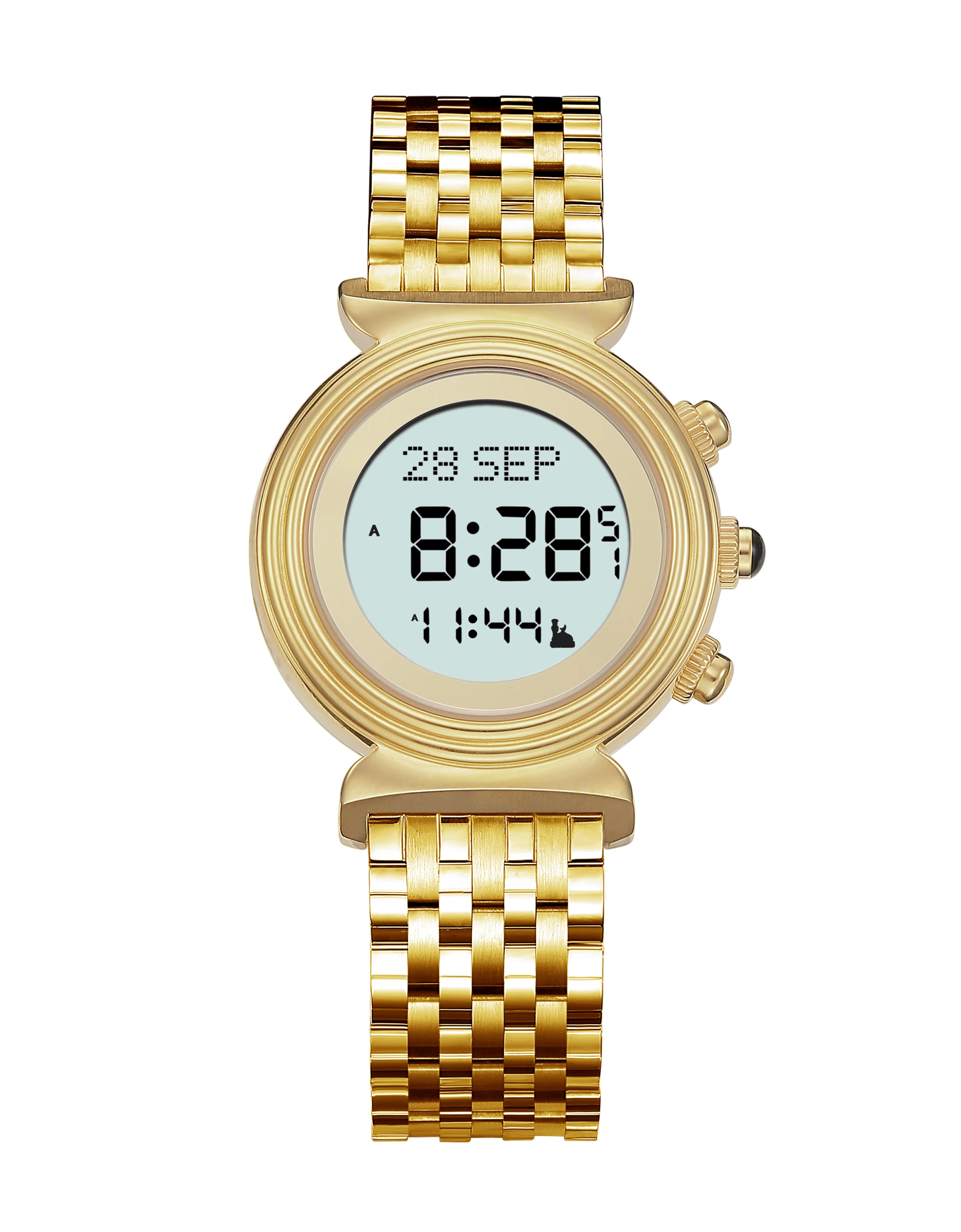 alazan Islamic muslim azan time alfajr Stainless steel prayer auto qibla compass waterproof wristwatches clock digital watches