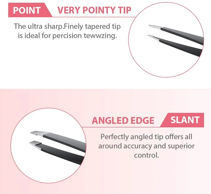 2pcs Eyebrow Tweezers Professional Stainless Steel slanted and pointed tip Wholesale eyebrow eyelash tweezers set