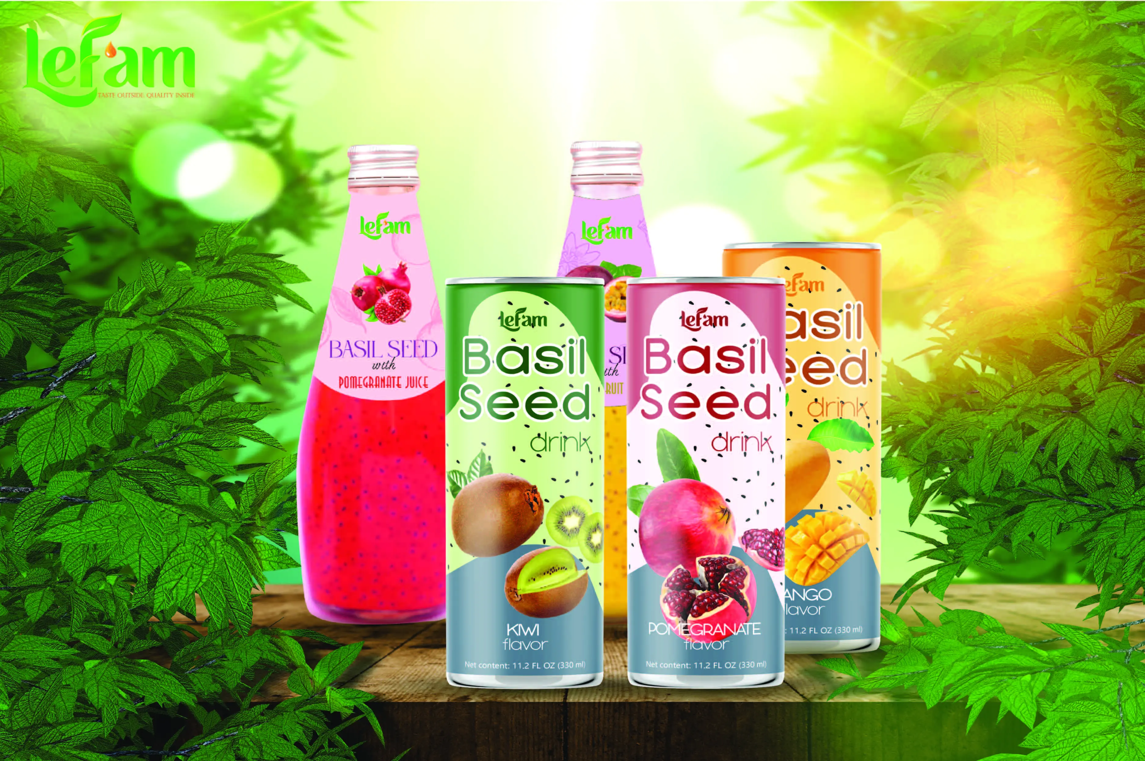 Original natural Organic Materials Basil Seed Drink Lychee/ Mango Low MOQ Private Label No Sugar Wholesale fruit juice drink
