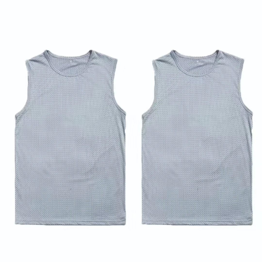 Men Sweat Vest Workout Sleeveless Grid Meshed Tops Shirts Cozy Fashion Breathable Quick Dry Gray